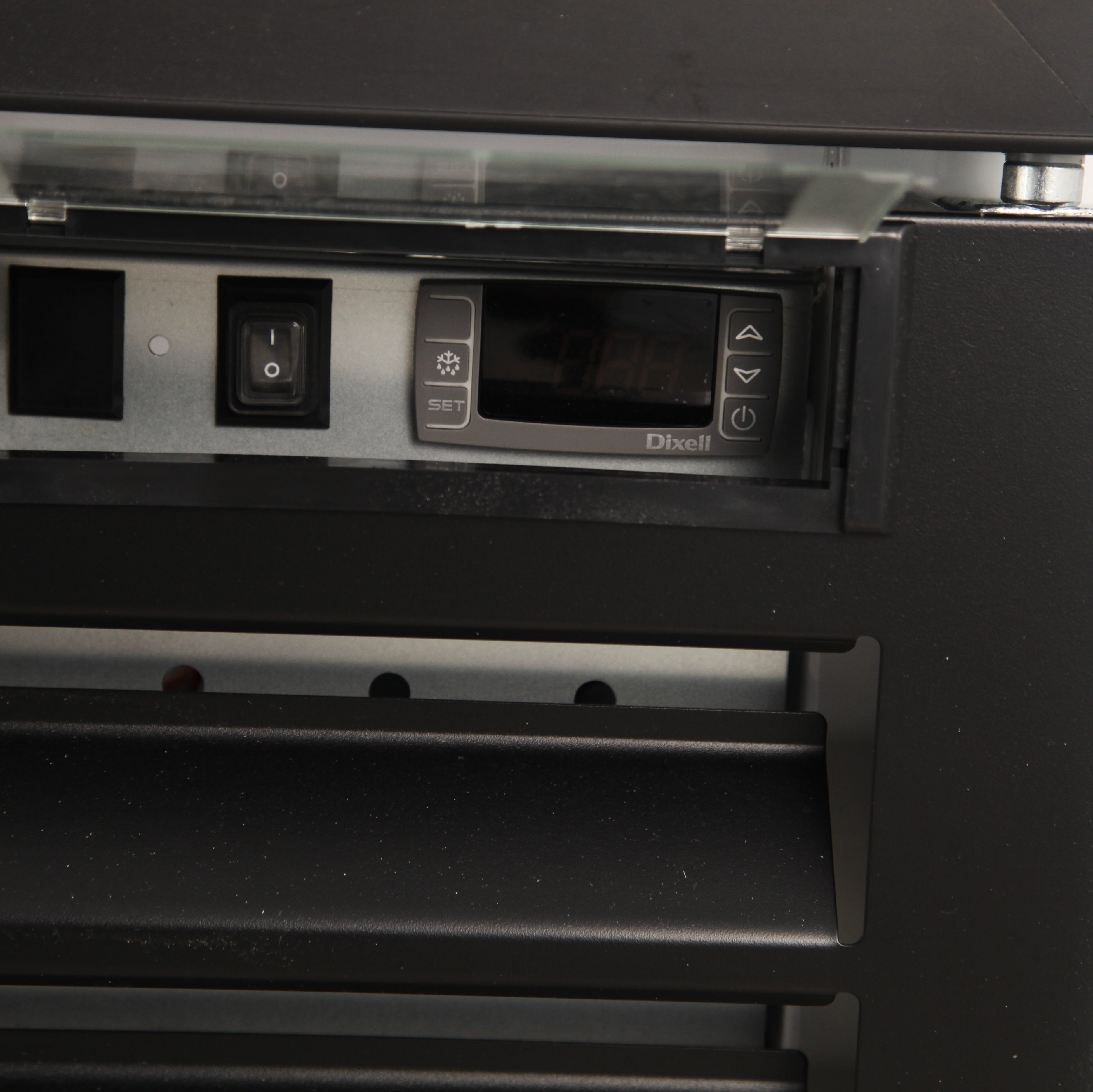 NMF23B 1 Single Swing Door Freezer Merchandiser with Illuminated Top Panel, 651.3l / 23cf, Black