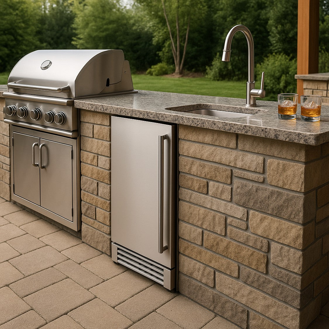 NUI15NOPSS Indoor/Outdoor 15 (28cm) Inch Built-In Undercounter Chewable Nugget Pebble Ice Maker - Stainless Steel Door Easily Converts to Panel Ready