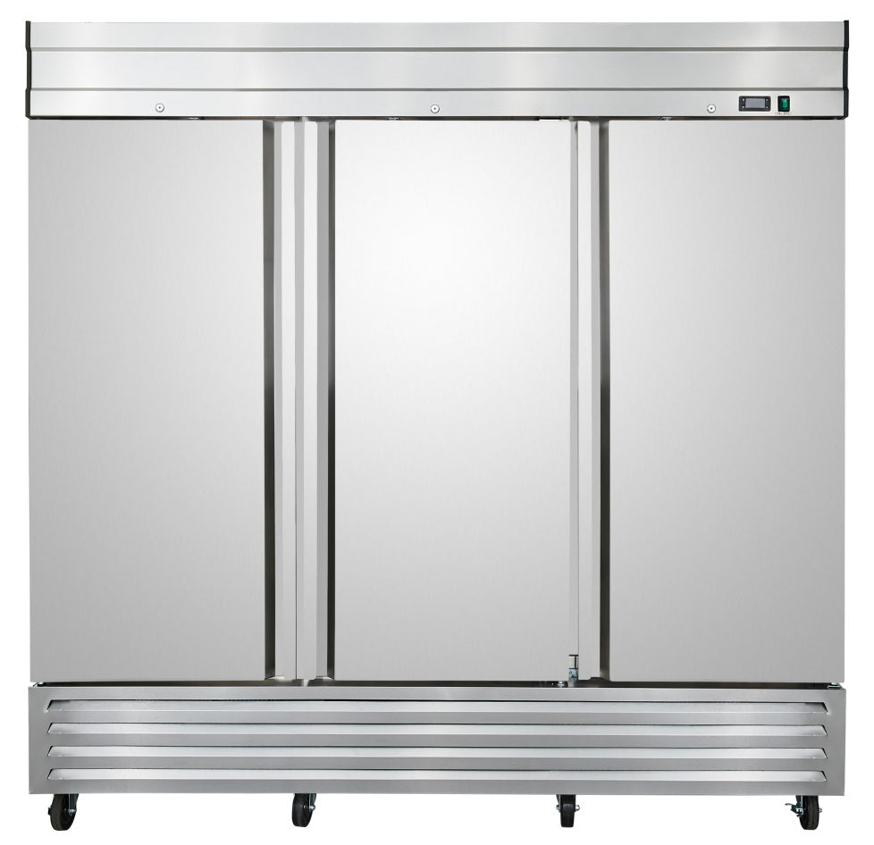 NR72 3 Triple Door Upright Reach-In Refrigerator, 72cf / 2039L with Heavy Duty Shelves