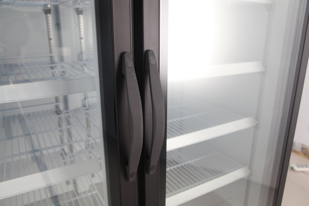 NMR48B 2 Double Swing Door Refrigerator Merchandiser with Illuminated Top Panel, 1359L / 48CuFt, Black