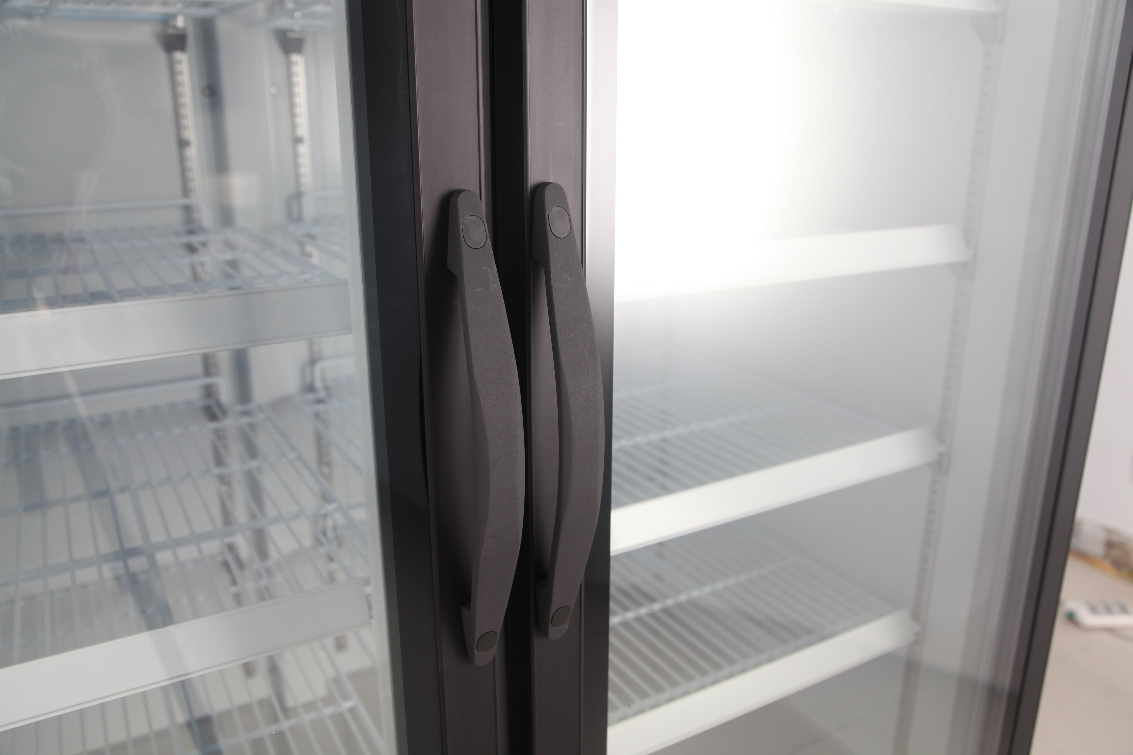 NMR48B 2 Double Swing Door Refrigerator Merchandiser with Illuminated Top Panel, 1359L / 48CuFt, Black