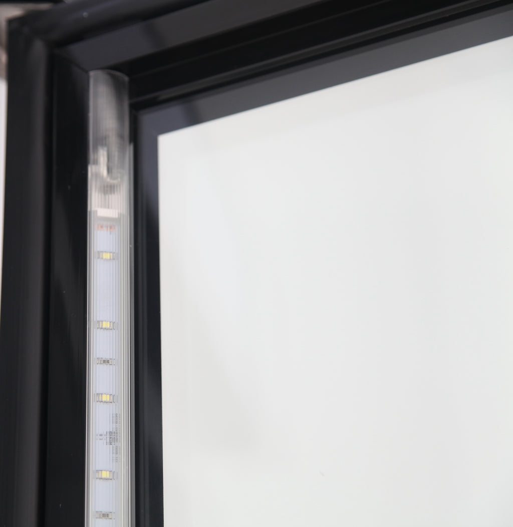 NMR48B 2 Double Swing Door Refrigerator Merchandiser with Illuminated Top Panel, 1359L / 48CuFt, Black