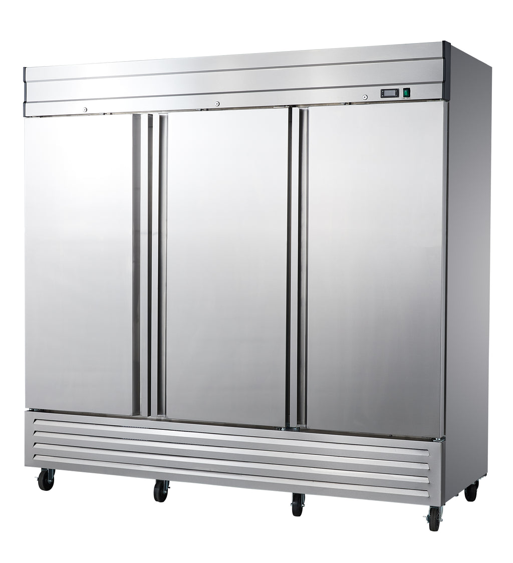 NR72 3 Triple Door Upright Reach-In Refrigerator, 72cf / 2039L with Heavy Duty Shelves