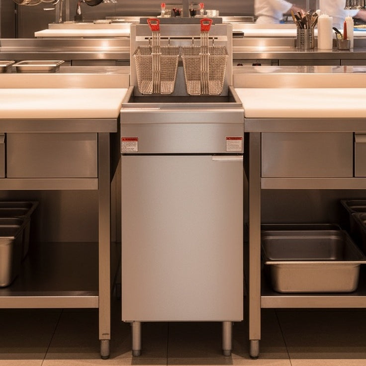 ENERGY STAR - NFF5LES Liquid Propane Gas, Gas Floor Fryer, 5 Tube 65-70Lb (31–37L), Heavy Duty Stainless Steel, 105,000 BTU