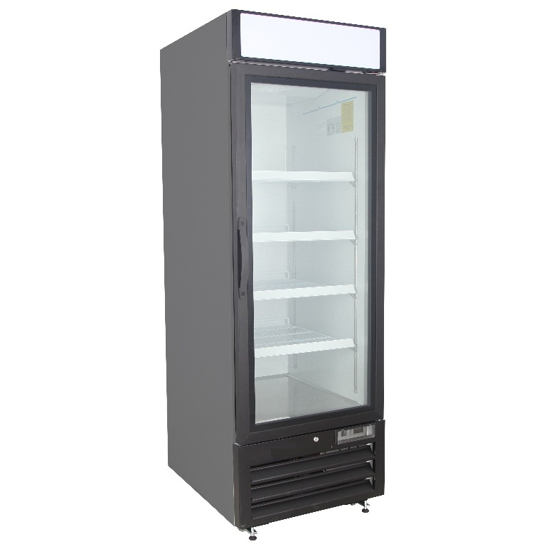 NMF23B 1 Single Swing Door Freezer Merchandiser with Illuminated Top Panel, 651.3l / 23cf, Black