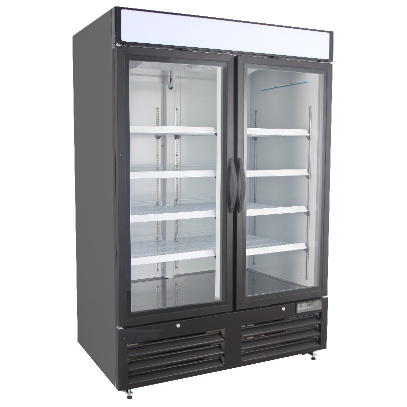 NMR48B 2 Double Swing Door Refrigerator Merchandiser with Illuminated Top Panel, 1359L / 48CuFt, Black