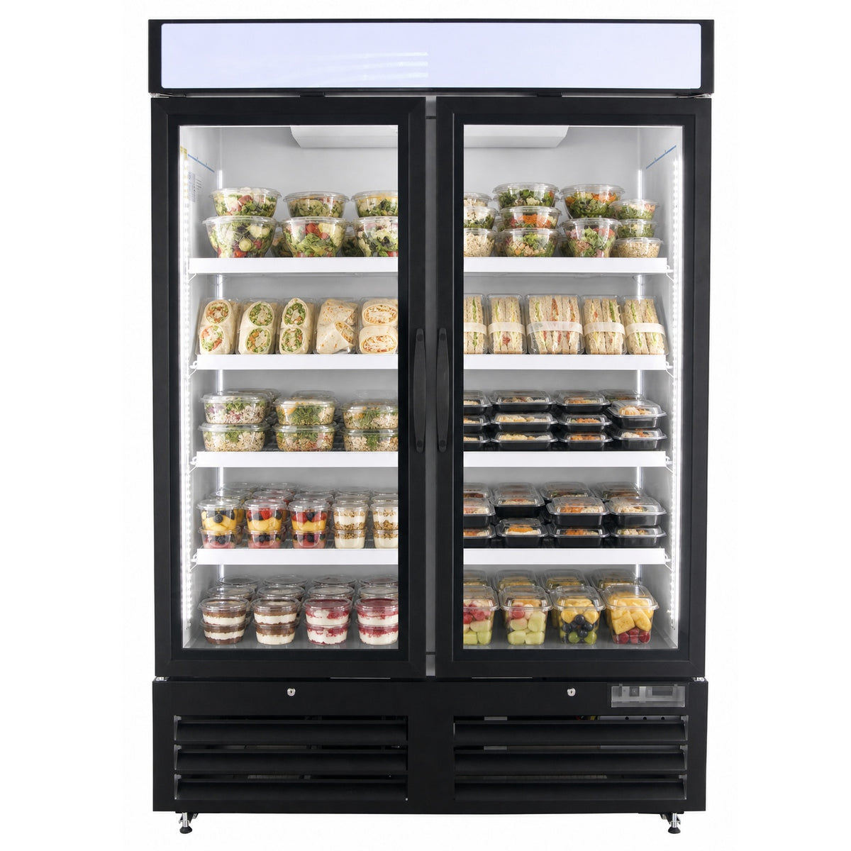 NMR48B Glass Door Refrigerator Merchandiser, 2 Swing Doors, Black