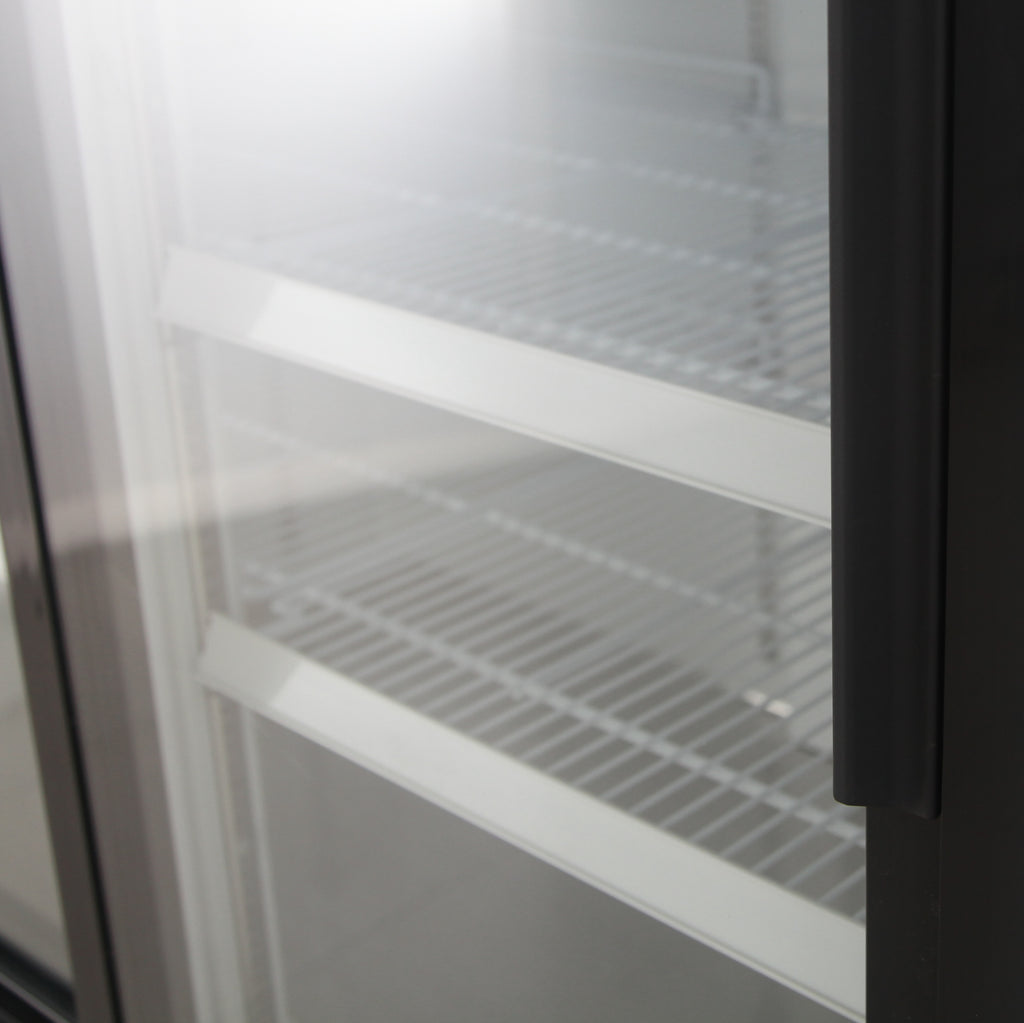 NMR48SB 2 Double Sliding Door Refrigerator Merchandiser with Illuminated Top Panel, 1359L / 48CuFt, Black