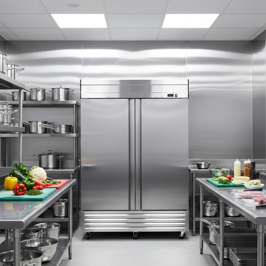 NR49 2 Double Door Upright Reach-In Refrigerator, 49cf / 1387.5L with Heavy Duty Shelves