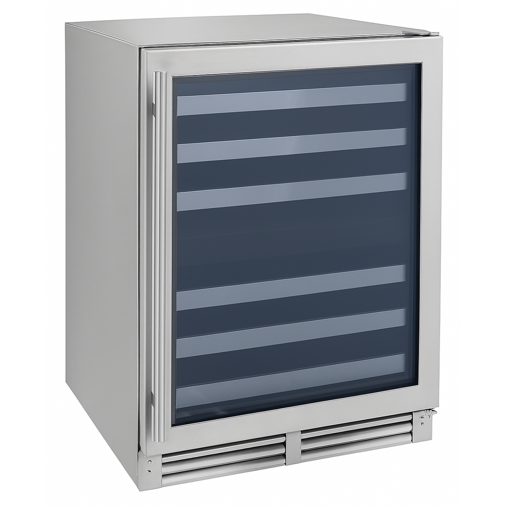 NUWC24DZ Indoor / Outdoor Built In - Zero Clearance 24in (61cm) Dual Zone Wine Cooler - UV Resistant Double Pane Glass with Stainless Steel Frame Easily Converts to Panel Ready