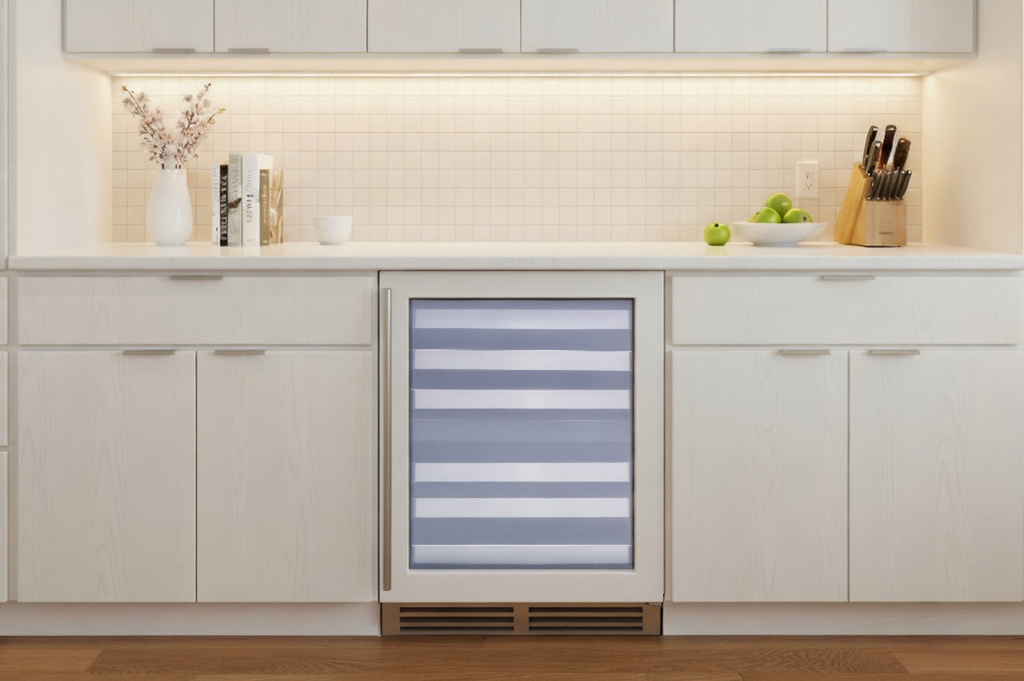 NUWC24DZ Indoor / Outdoor Built In - Zero Clearance 24in (61cm) Dual Zone Wine Cooler - UV Resistant Double Pane Glass with Stainless Steel Frame Easily Converts to Panel Ready