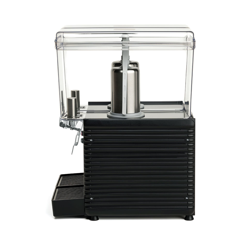 noriota two bowl drink dispenser with black plastic siding, view of the right side