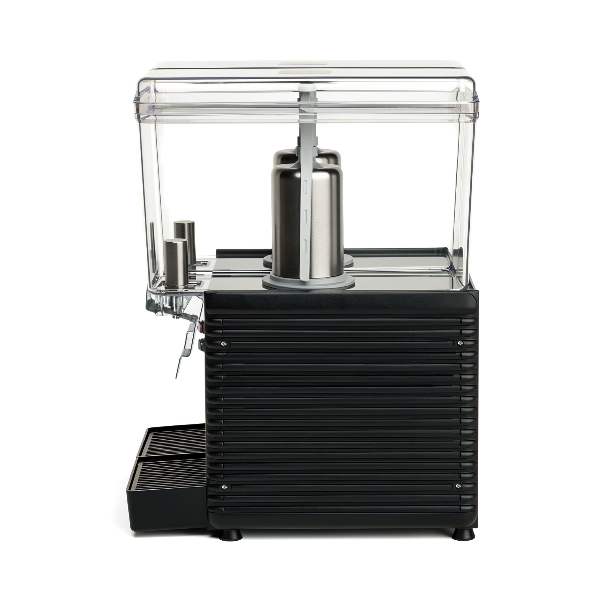 noriota two bowl drink dispenser with black plastic siding, view of the right side