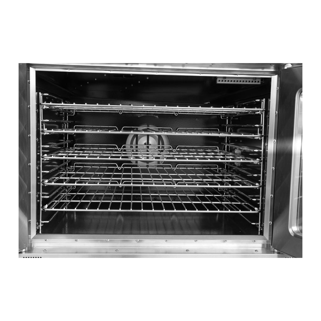 noriota nco1n convection oven stainless steel oven with open door showing interior racks on a white background