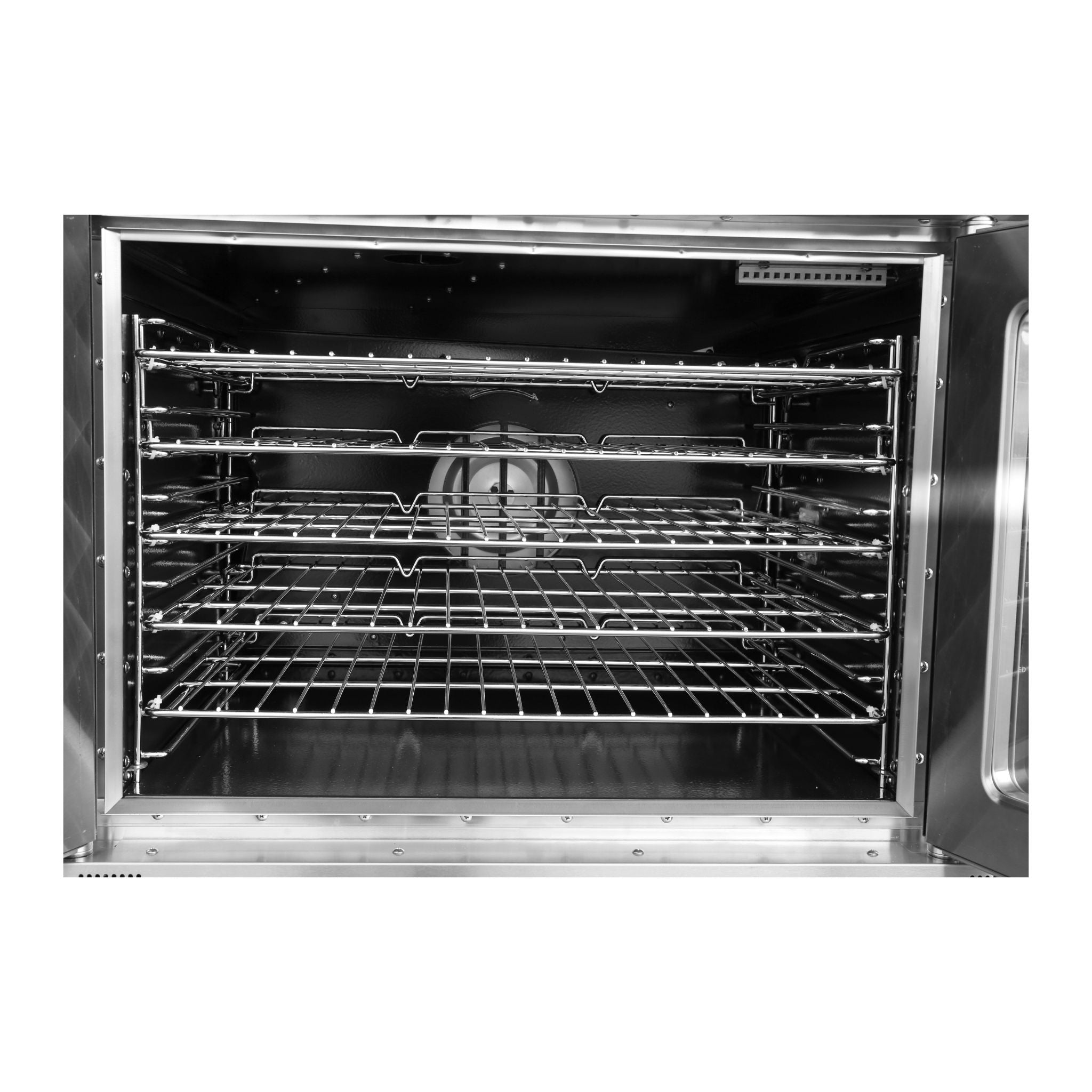 noriota nco1n convection oven stainless steel oven with open door showing interior racks on a white background