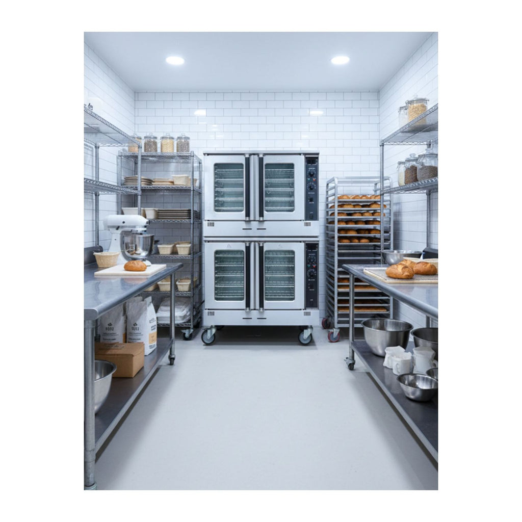 noriota nco2n double convection oven, , commercial kitchen with multiple ovens and baking equipment.