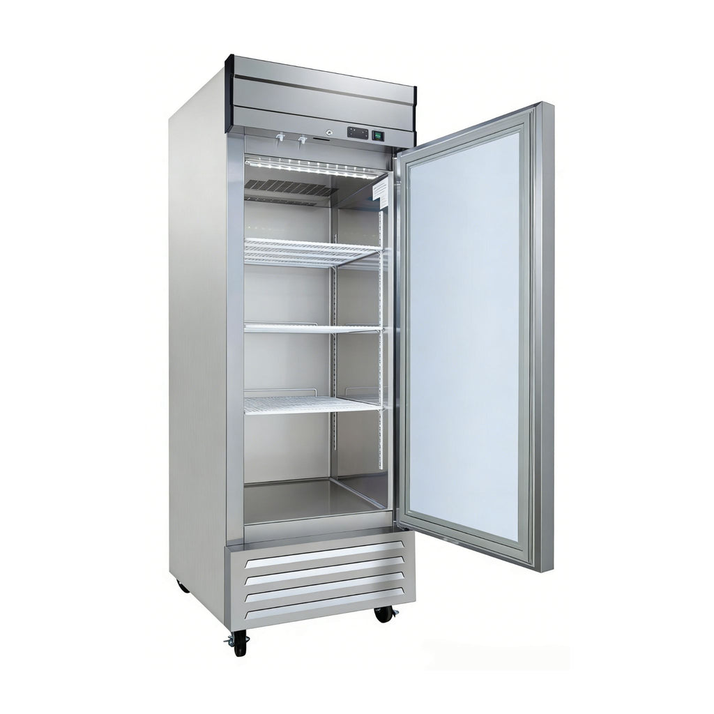 noriota nf23 angle left with door open stainless steel commercial solid door freezer