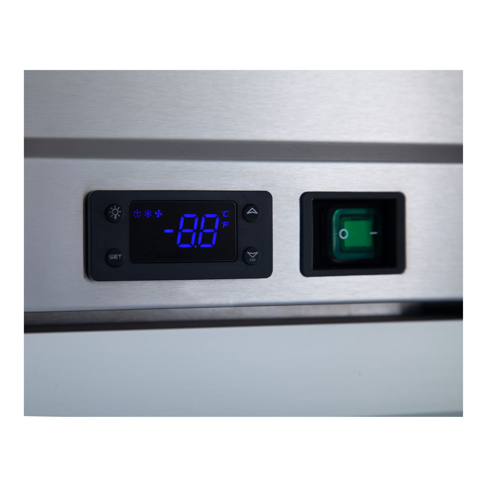 nf23 Digital temperature control panel on a stainless steel appliance