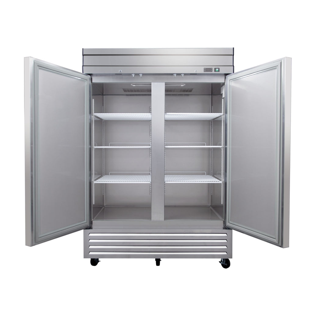 noriota nf49 front with doors open stainless steel commercial solid door freezer