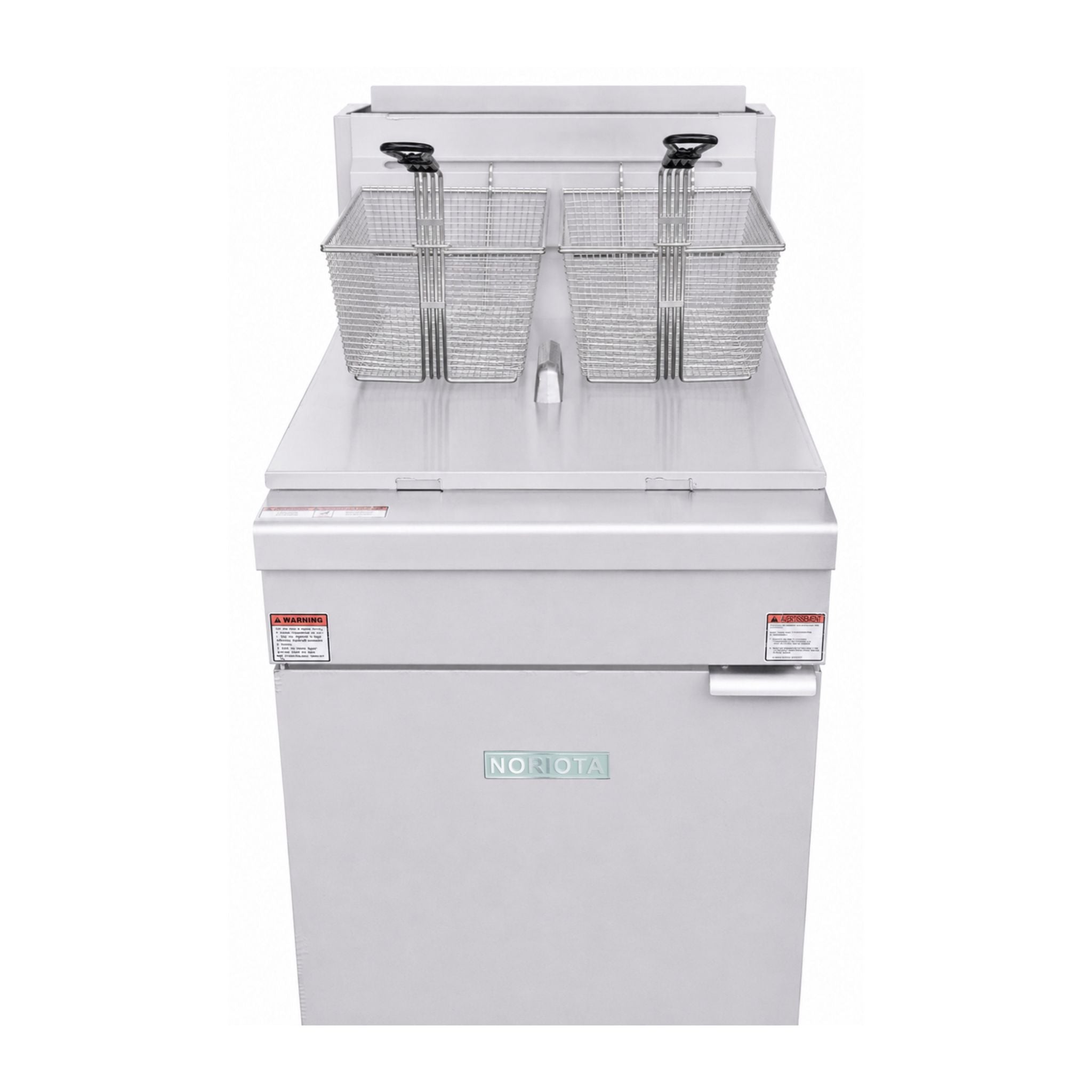 A NORIOTA stainless steel commercial deep fryer with two wire baskets on top, photographed against a plain white background.