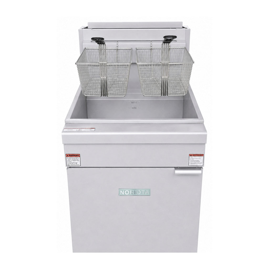 A NORIOTA Floor deep fryer with metal wire baskets, shown on a plain white background.