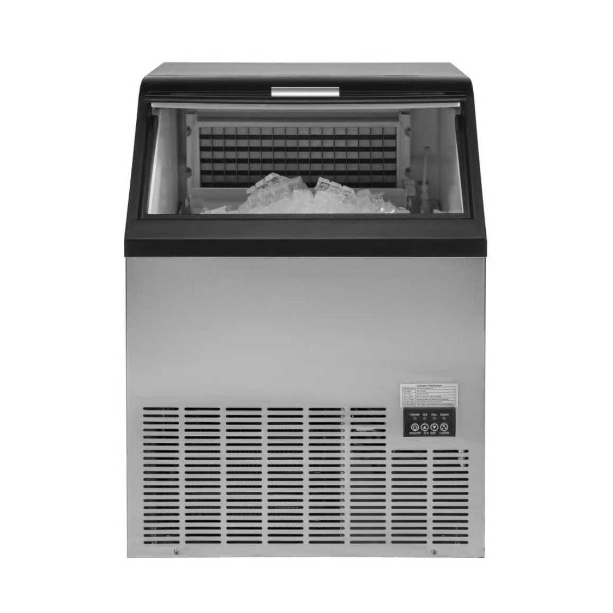noriota ni120f 120lb commercial ice maker front view with door open and ice bin full