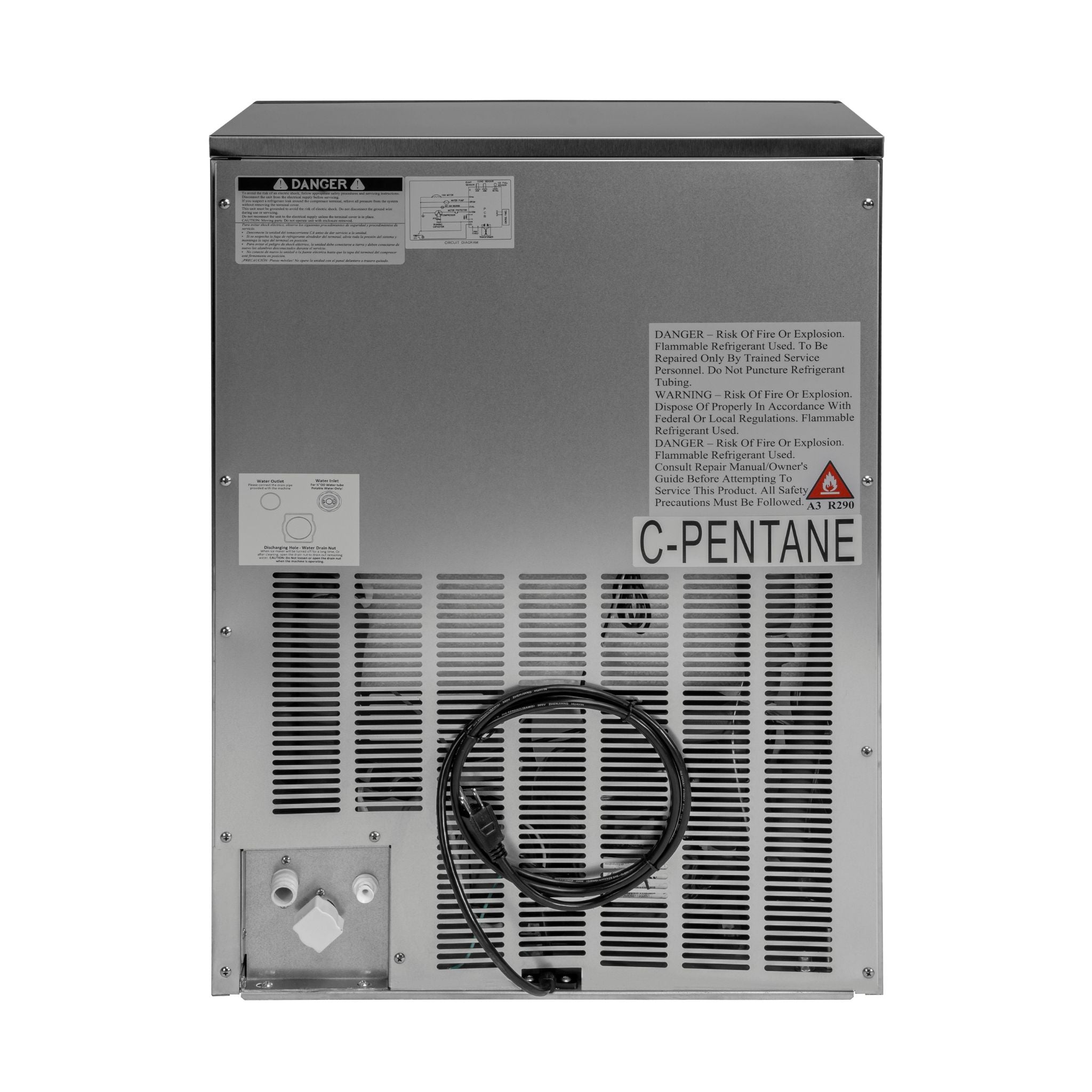 noriota ni120f 120lb commercial ice maker rear view