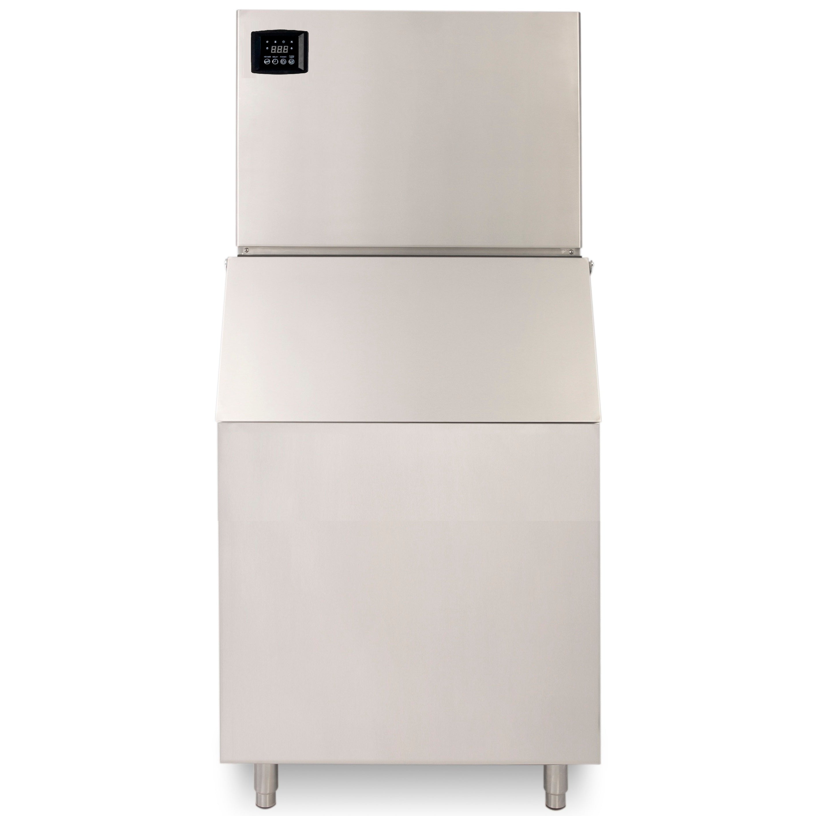 noriota ni500fb470 front view of commercial modular ice machine and ice storage bin all stainless steel