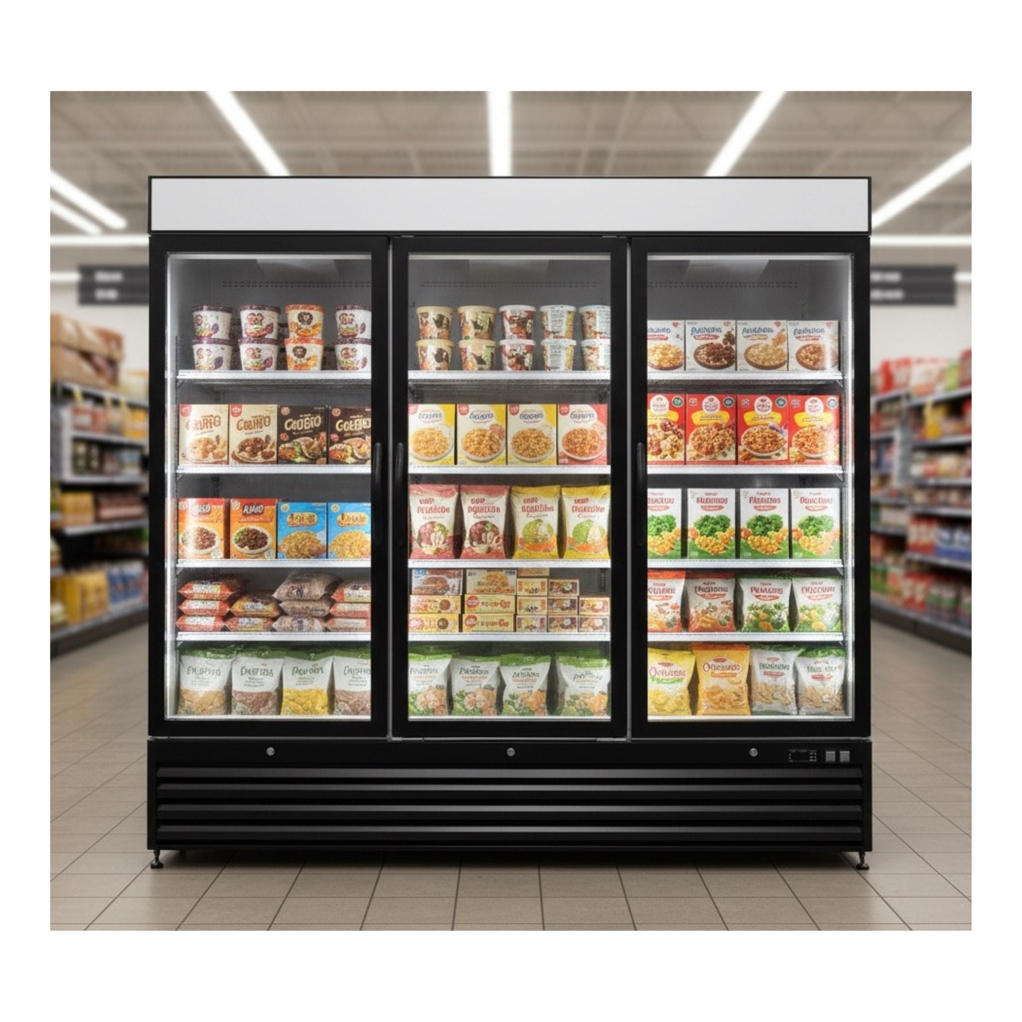 noriota nmf72b commercial freezer merchandiser lifestyle image in grocery store