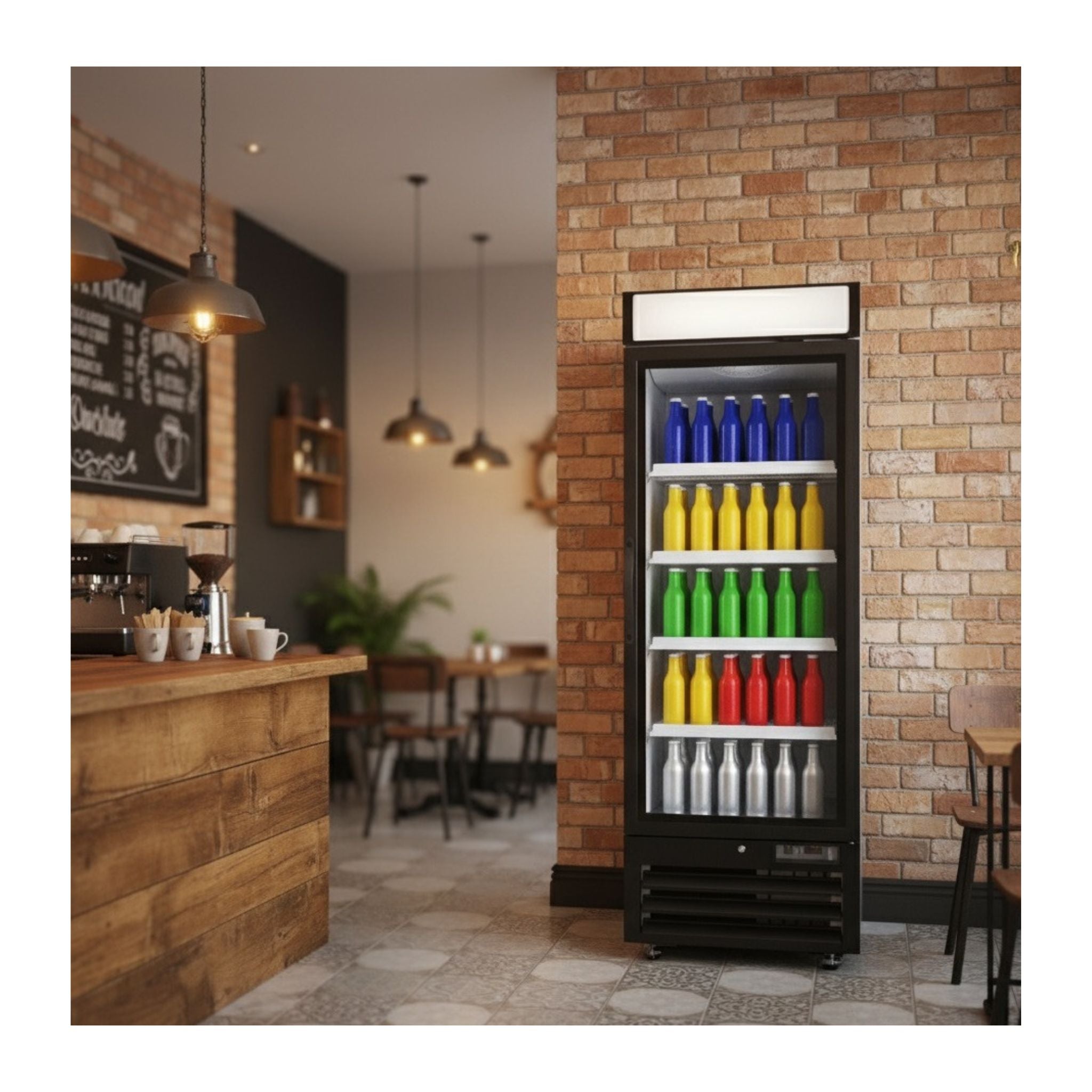 noriota nmr23b commercial refrigerator merchandiser in cafe