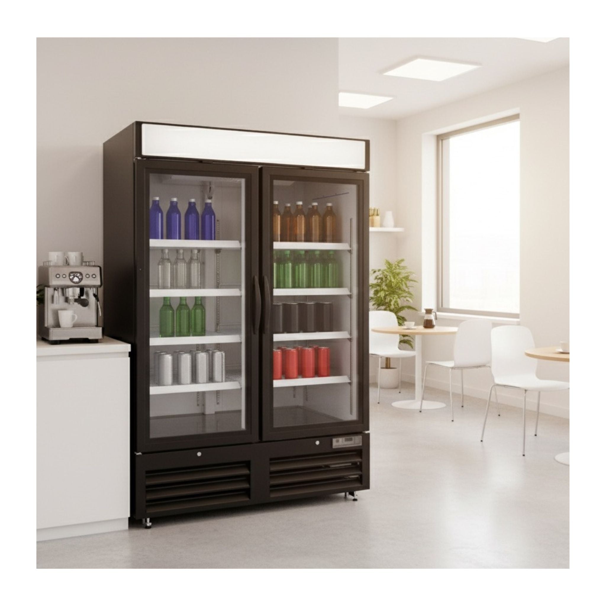 noriota nmr48b commercial refrigerator merchandiser lifestyle image in staff break room