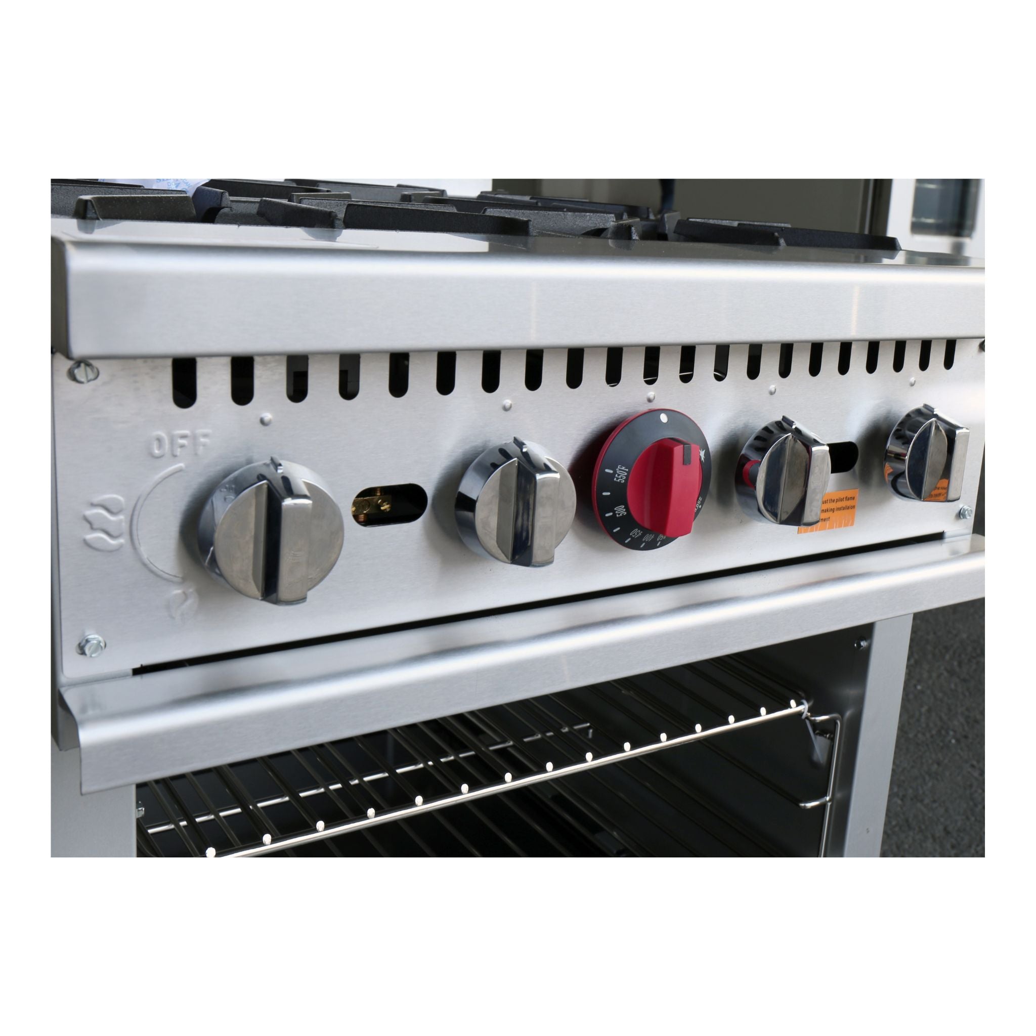 noriota nr24 gas range close up of control knobs