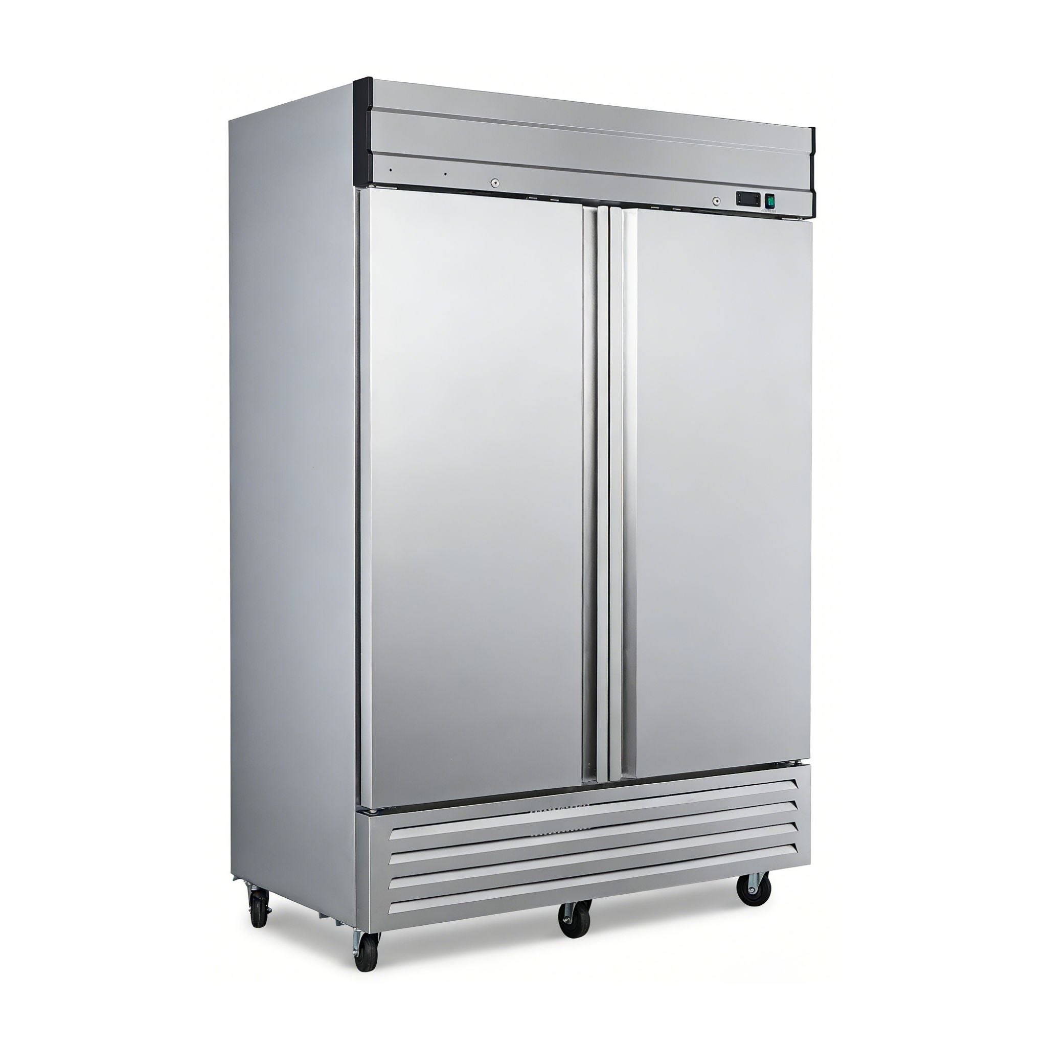 noriota nr49 two door angle left doors closed stainless steel commercial refrigerator 