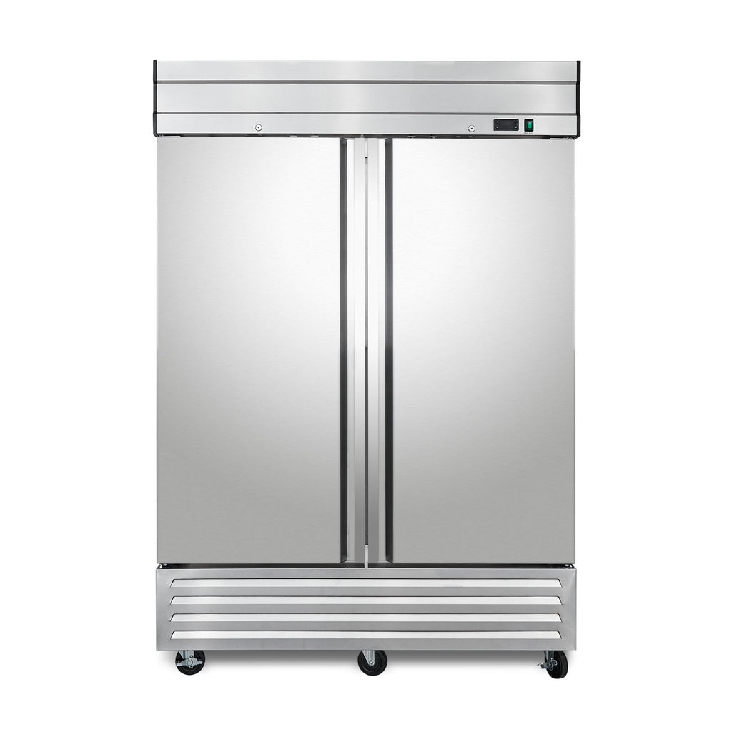 NORIOTA NR49 stainless steel commercial refrigerator with double doors on a white background