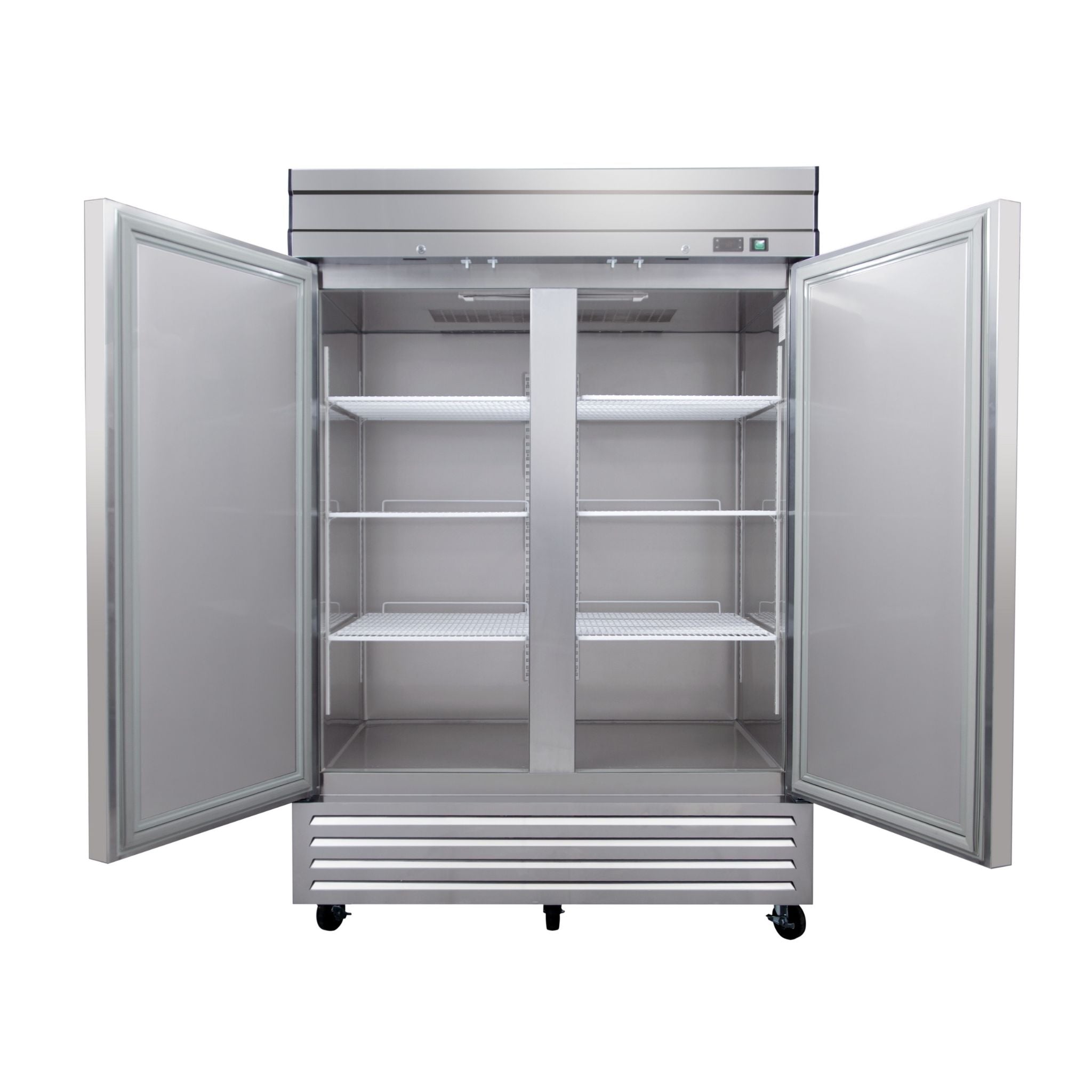 noriota nr49 two door front view doors open stainless steel commercial refrigerator 