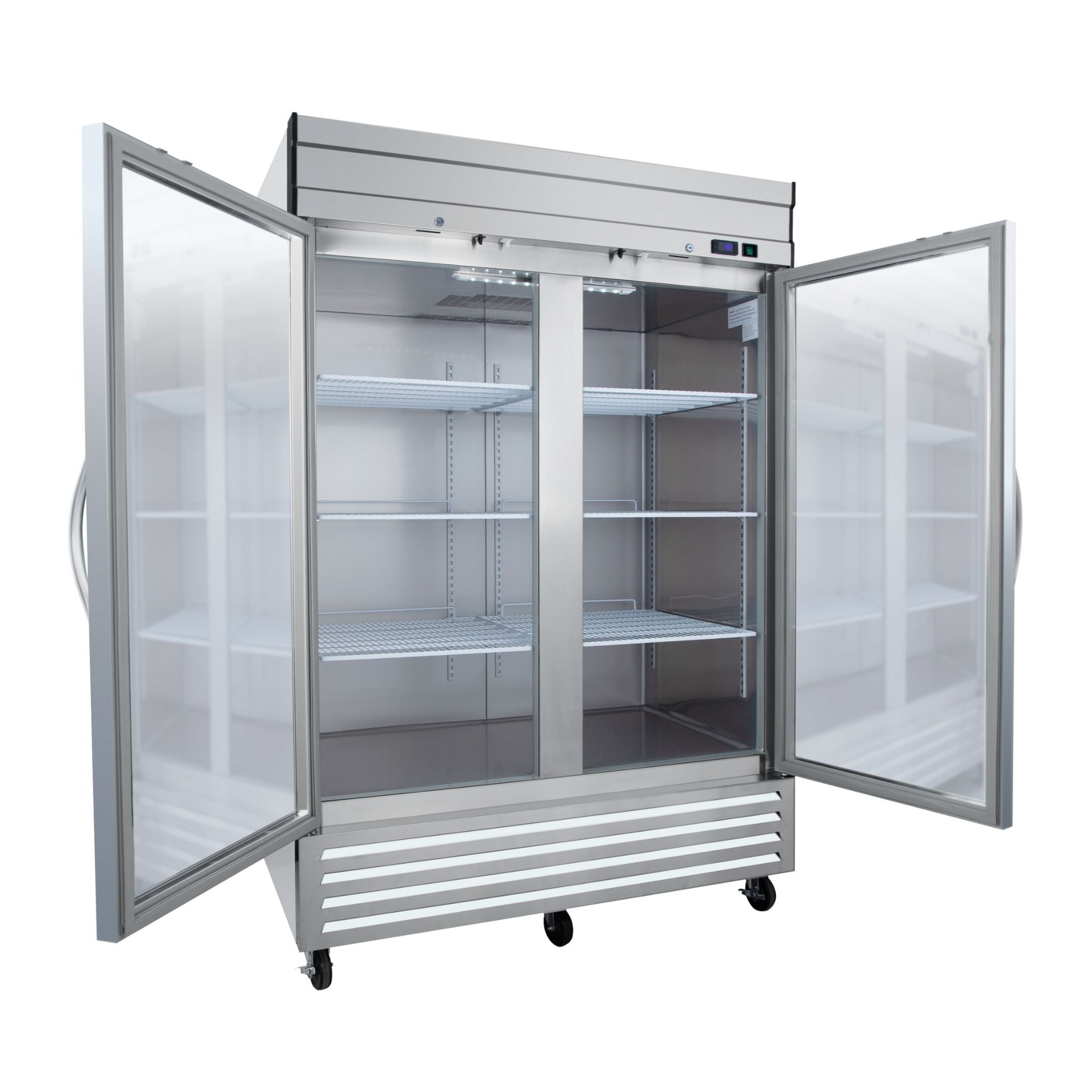 noriota nr49g two glass door angle left doors open stainless steel commercial refrigerator 