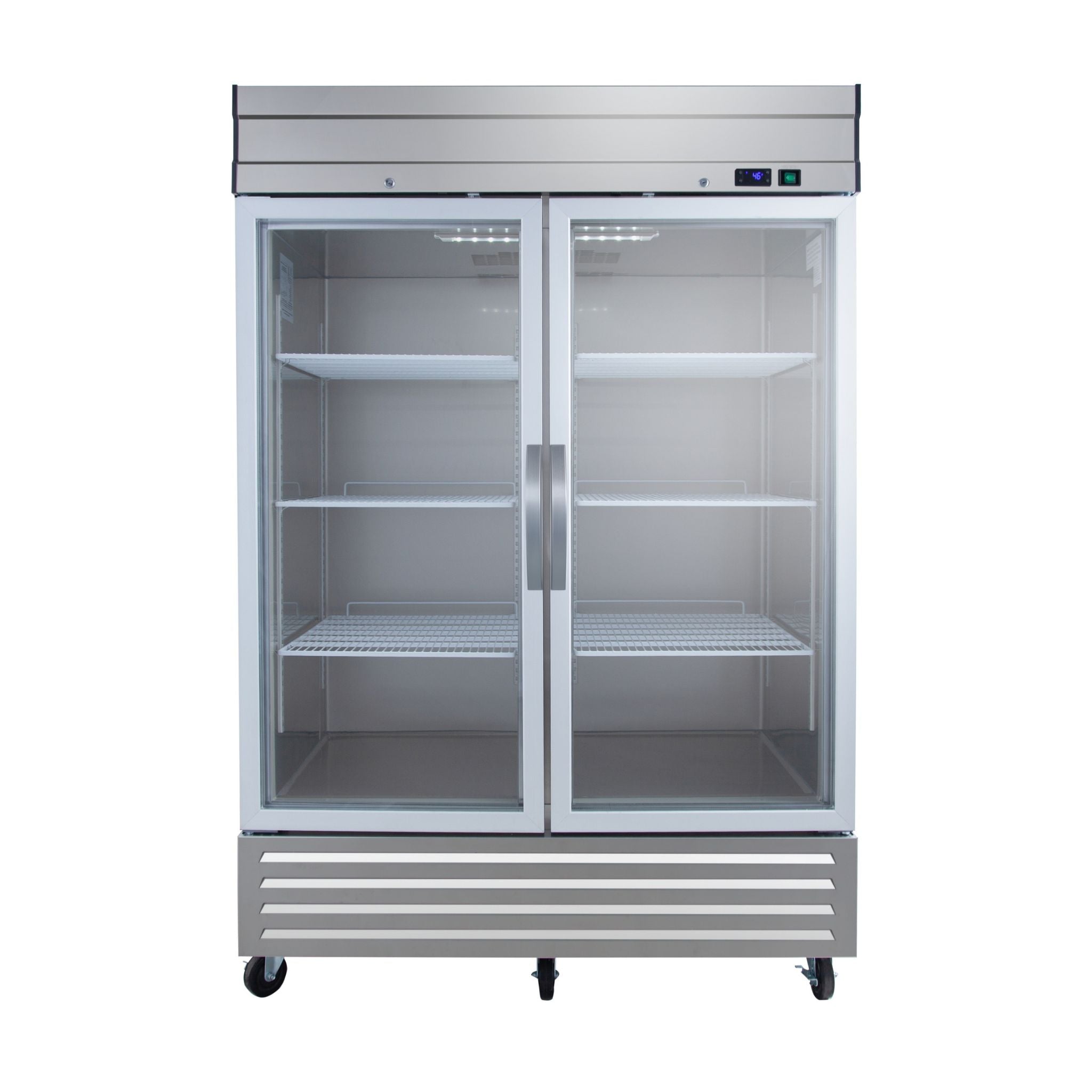 noriota nr49g two glass door front view stainless steel commercial refrigerator 