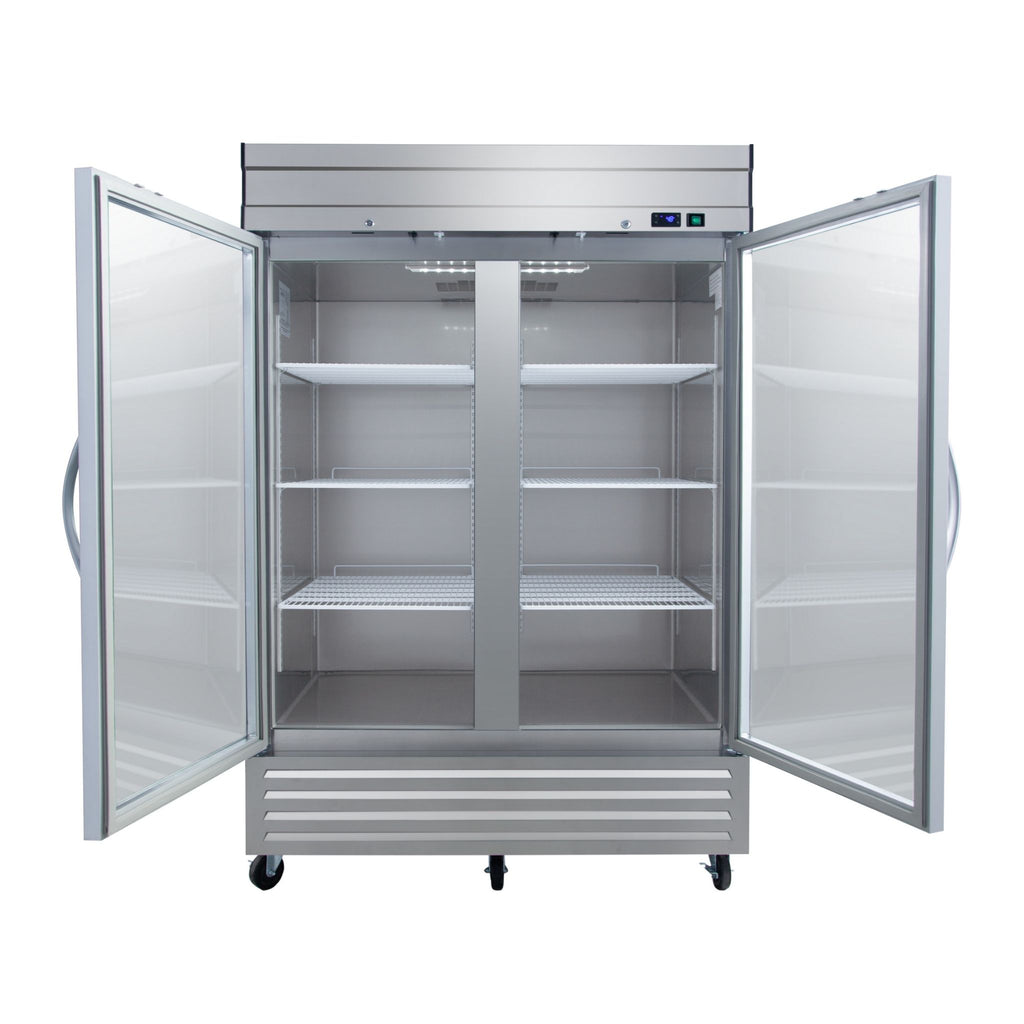 noriota nr49g two glass door front view doors open stainless steel commercial refrigerator 