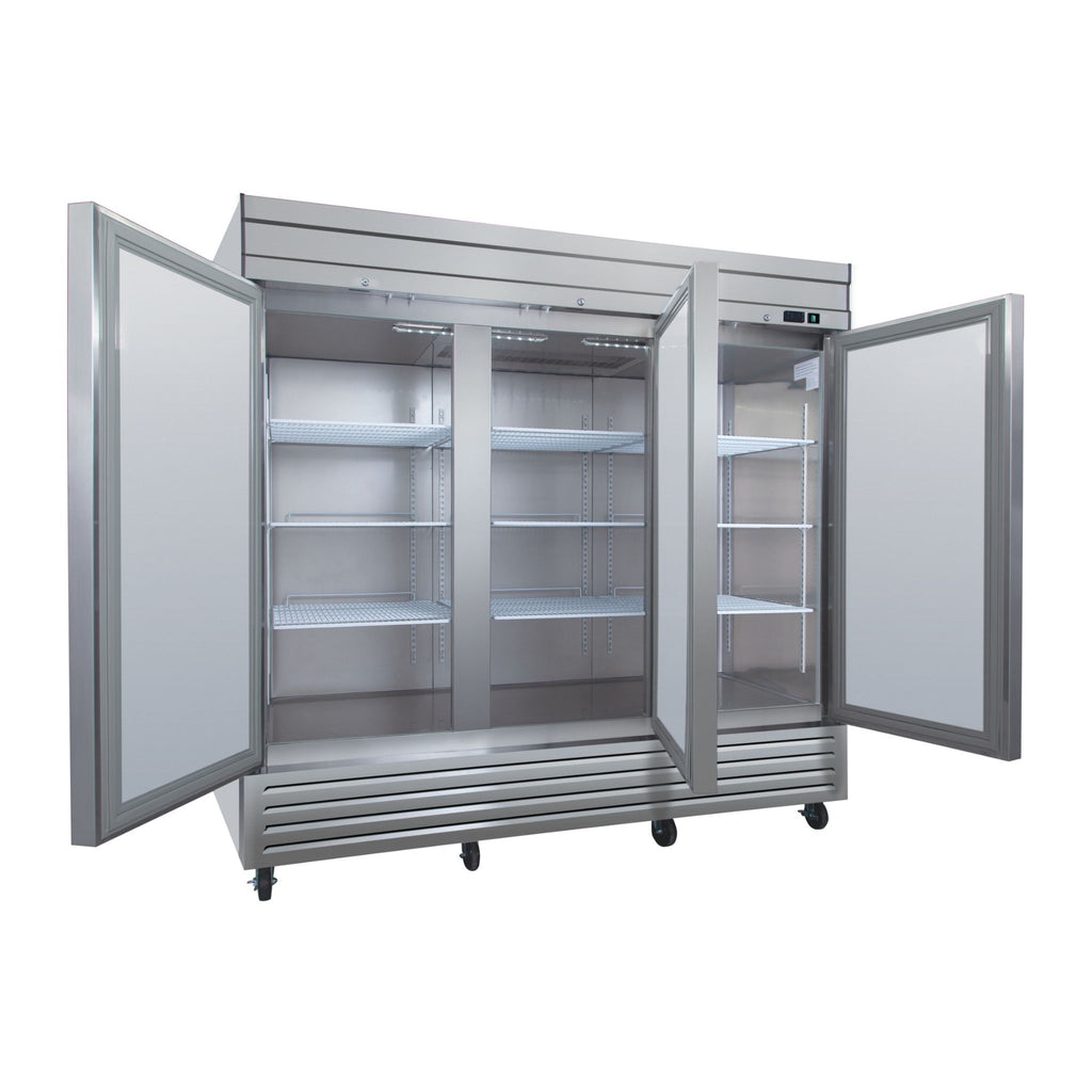 noriota nr72 commercial kitchen angle left three door stainless steel refrigerator