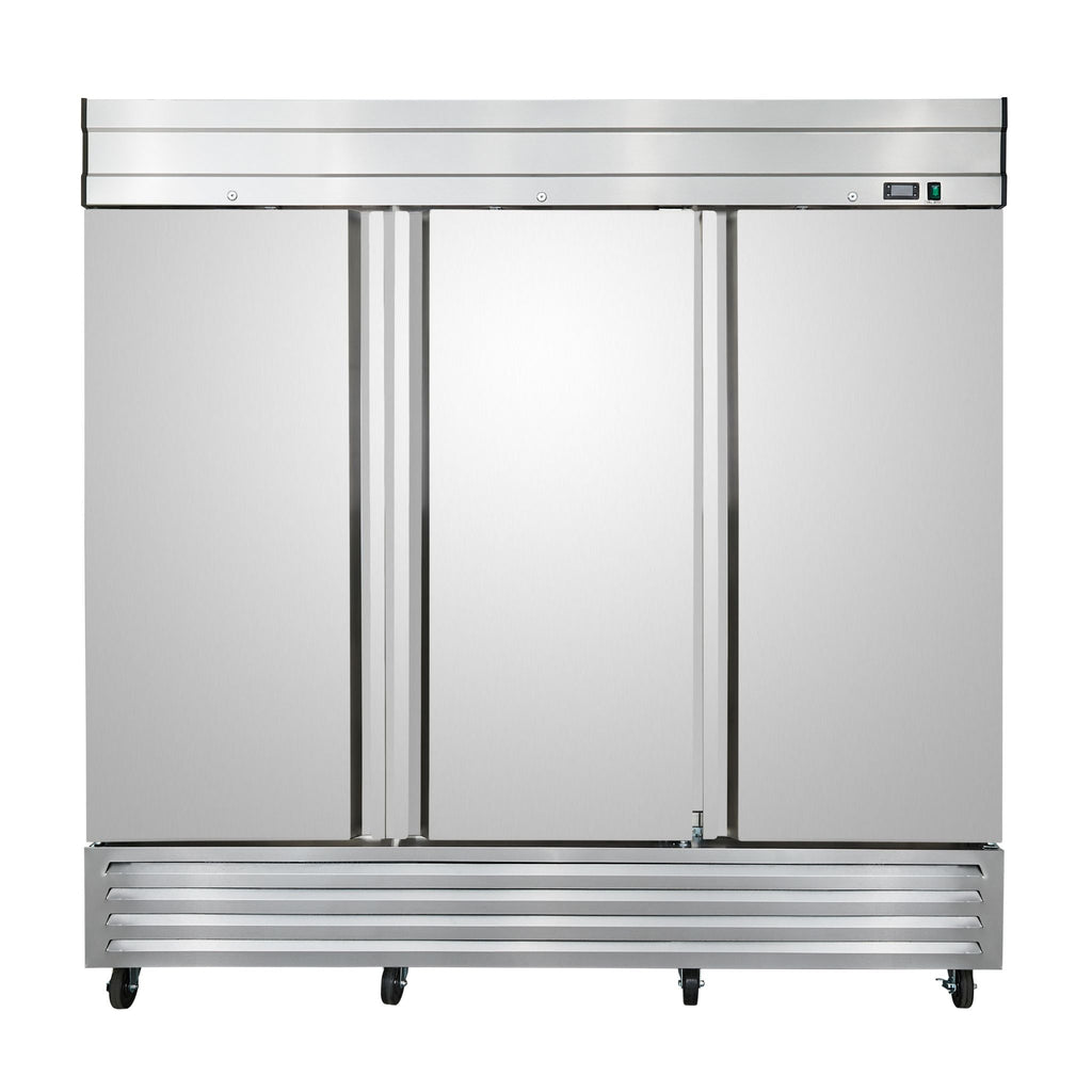 noriota nr72 commercial kitchen front view three door stainless steel refrigerator