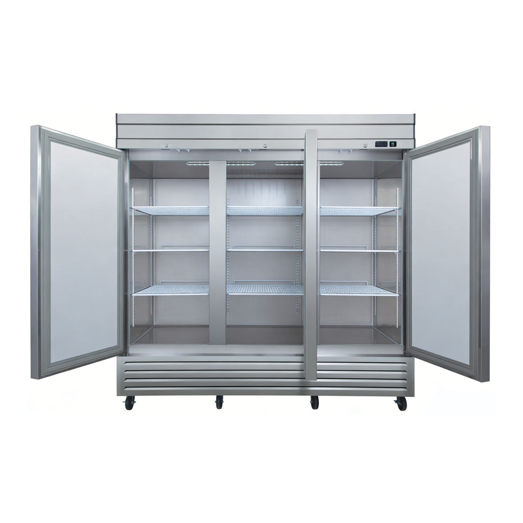 noriota nr72 commercial kitchen front view doors open image three door stainless steel refrigerator