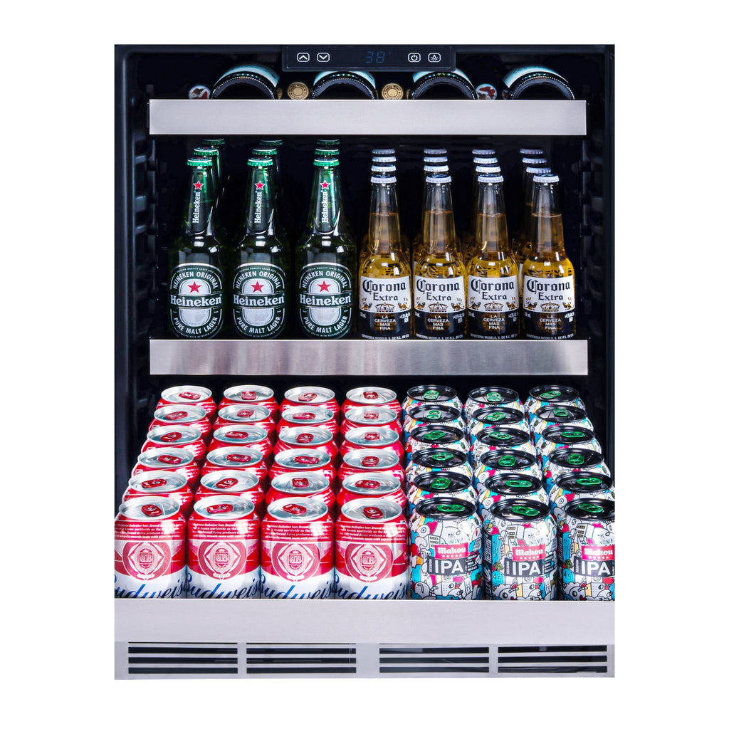 noriota nuc24opss beverage cooler full extension glass shelf with beer and wine
