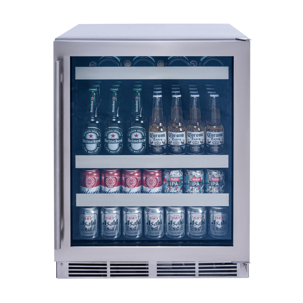 noriota nuc24opss beverage center with various beer in bottle and cans