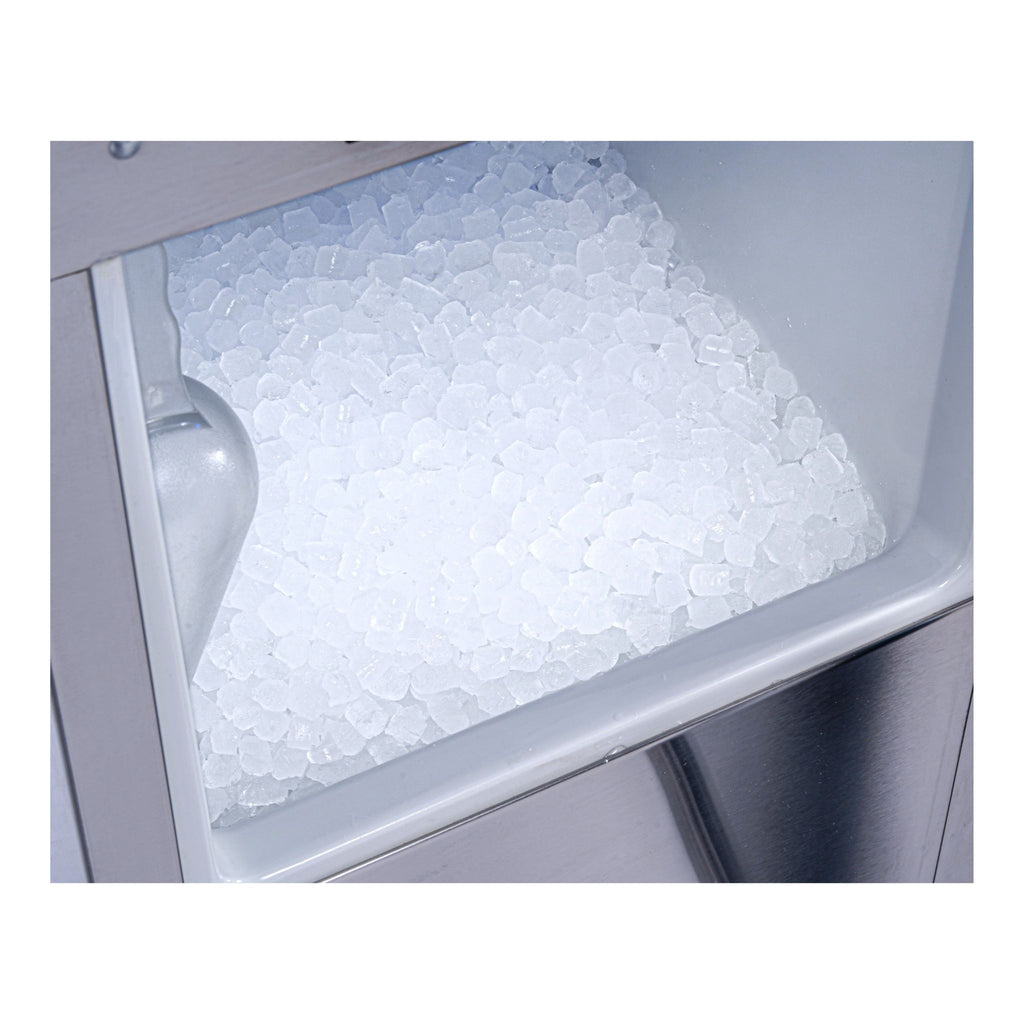 noriota nui15nopss indoor outdoor ice machine, nugget ice, bin full with ice scoop
