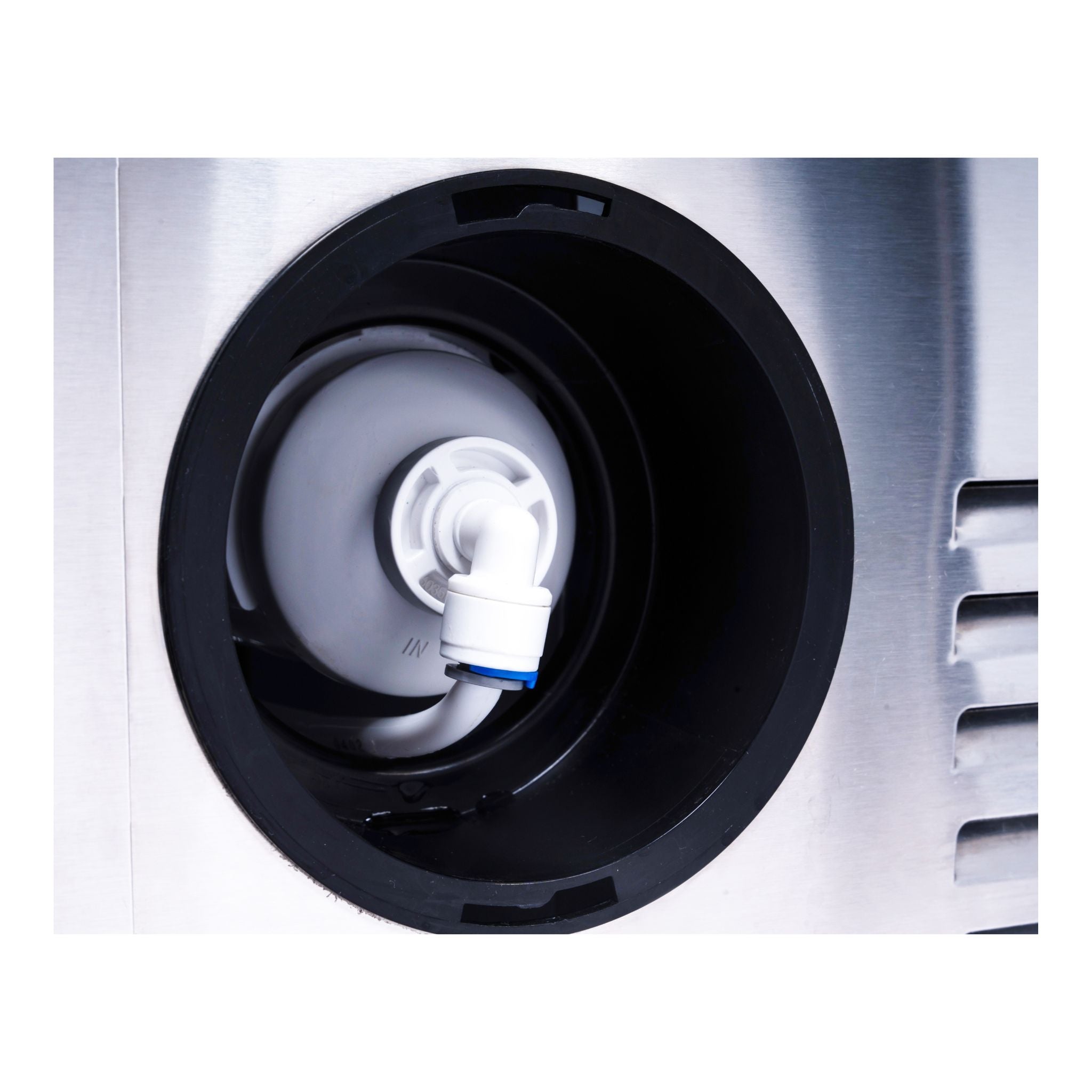 noriota nui15nopss indoor outdoor ice machine, nugget ice close-up of a water dispenser with a white cap on a white background