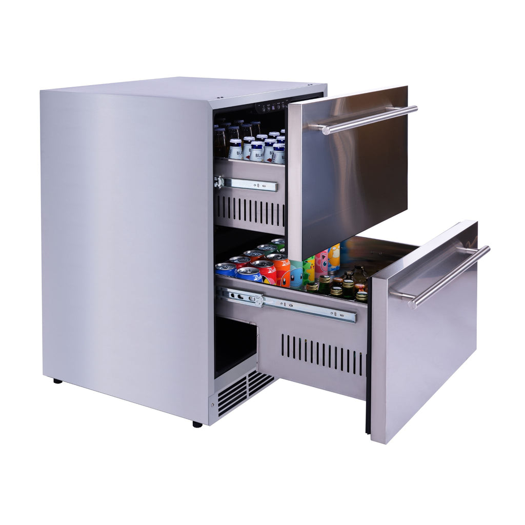 noriota NUR24DOPSS two drawer refrigerator indoor outdoor left side view drawers staggered 