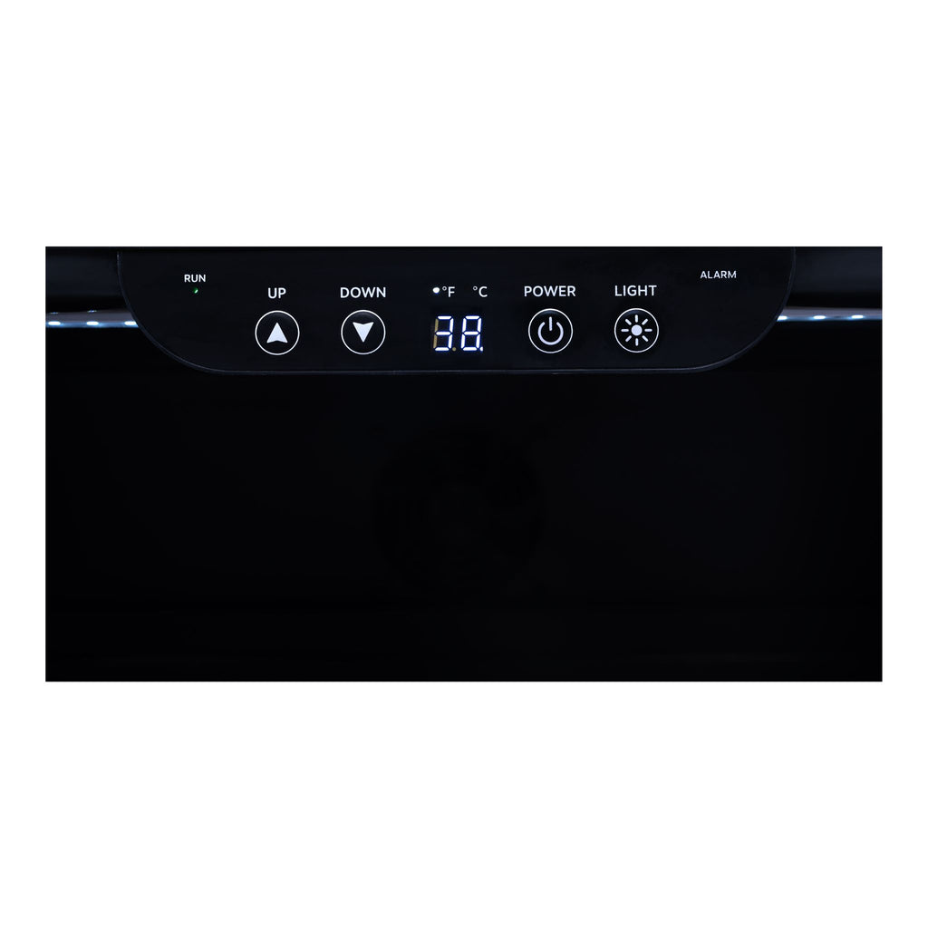 noriota nuropss, stainless steel undercounter refrigerator close up of controller