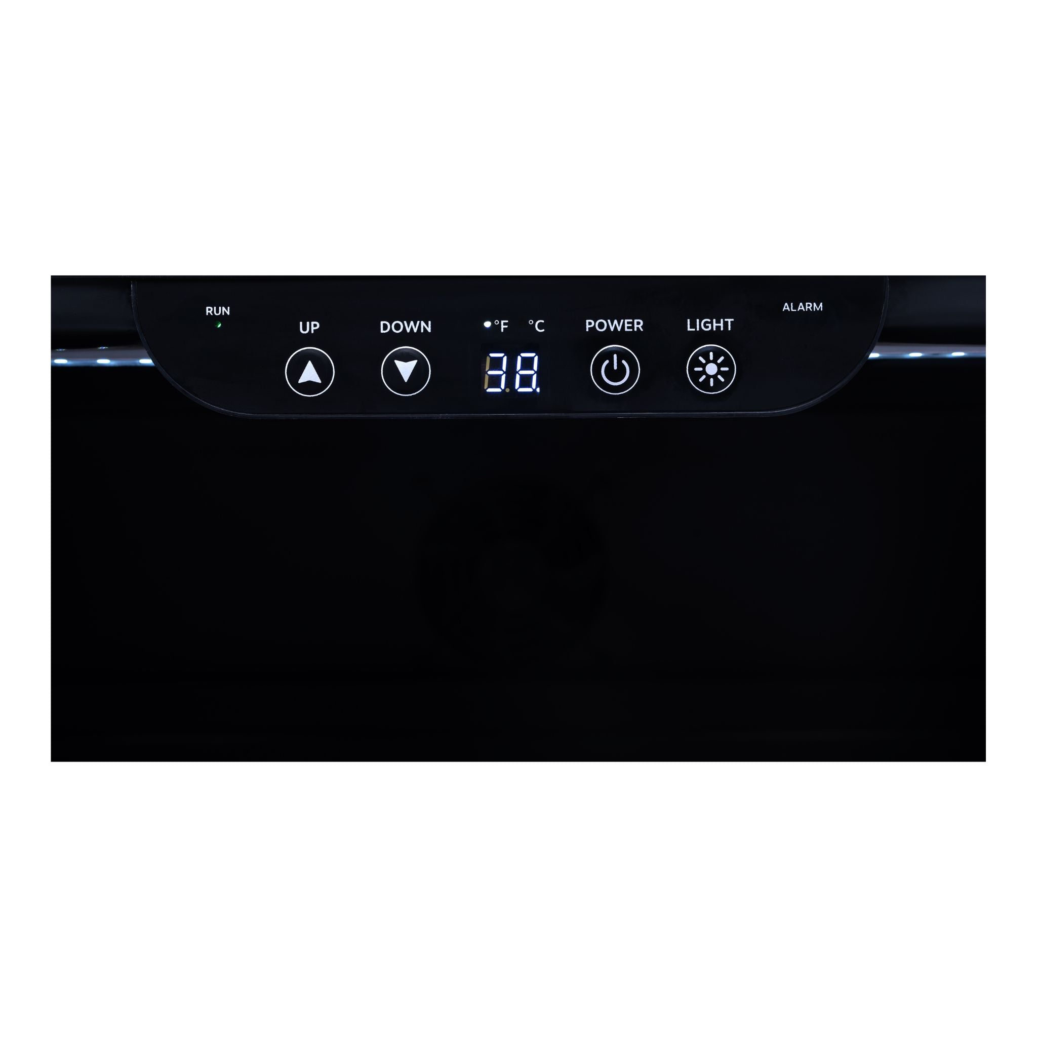 noriota nuropss, stainless steel undercounter refrigerator close up of controller