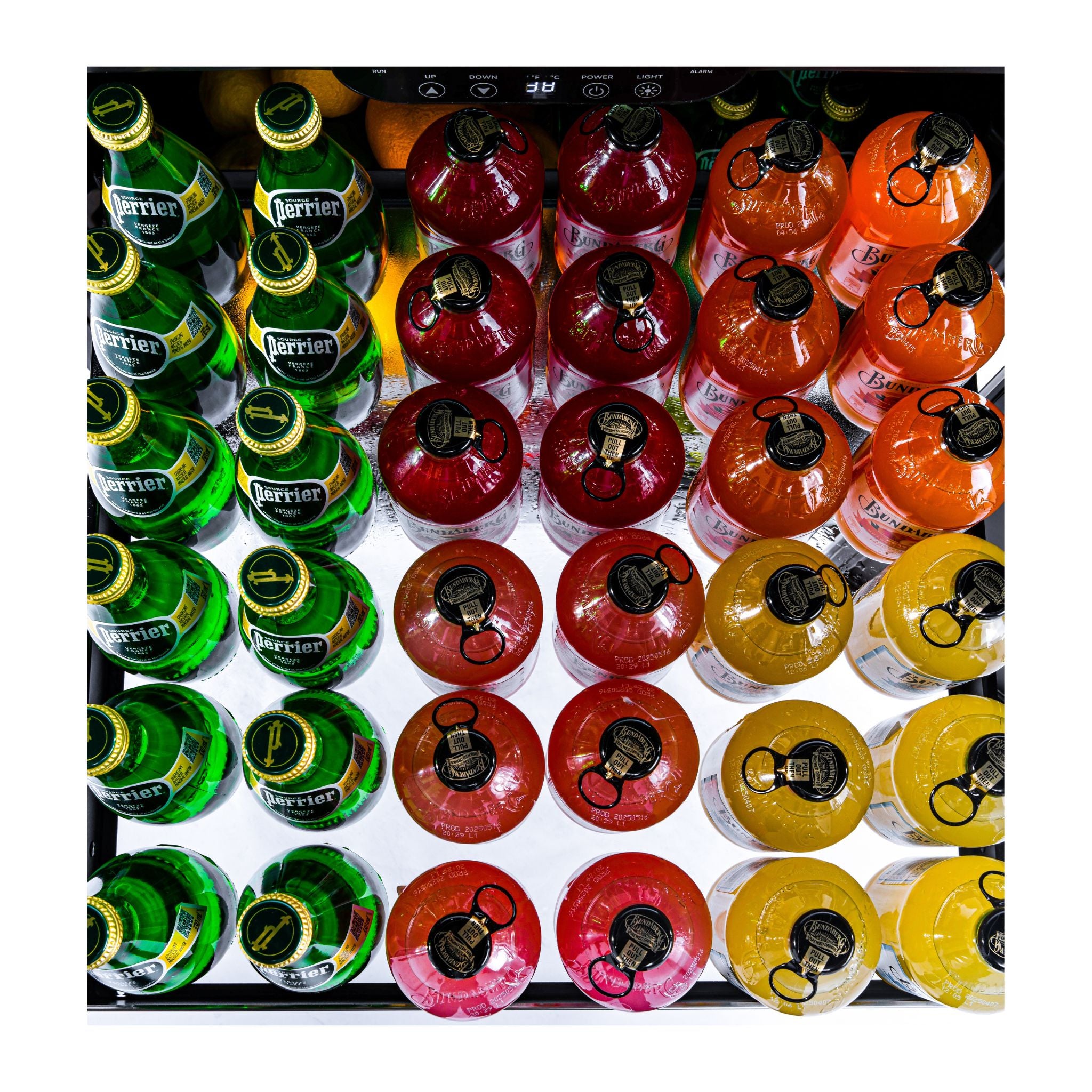 noriota nuropss, stainless steel undercounter refrigerator, birds eye view of fully extended shelf