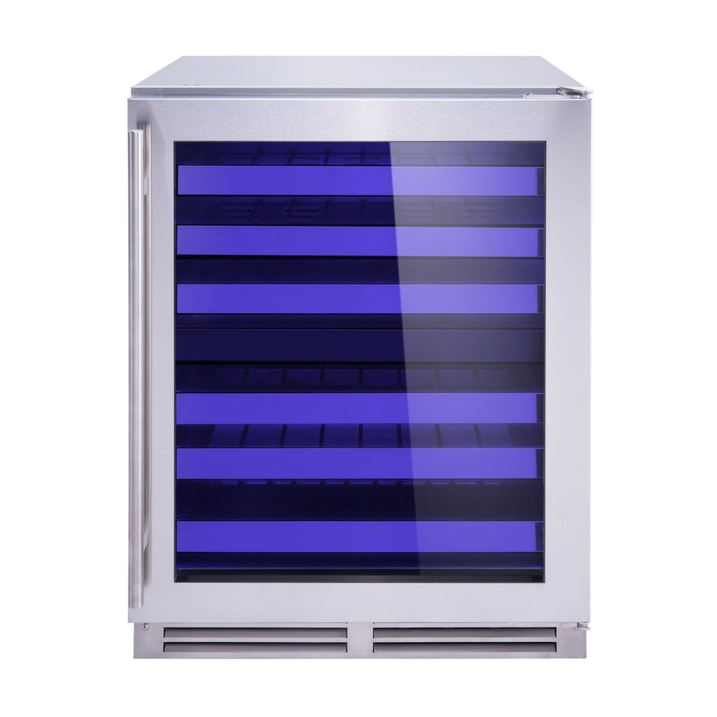 noriota nuwc24dzopss wine cooler blue light on front view